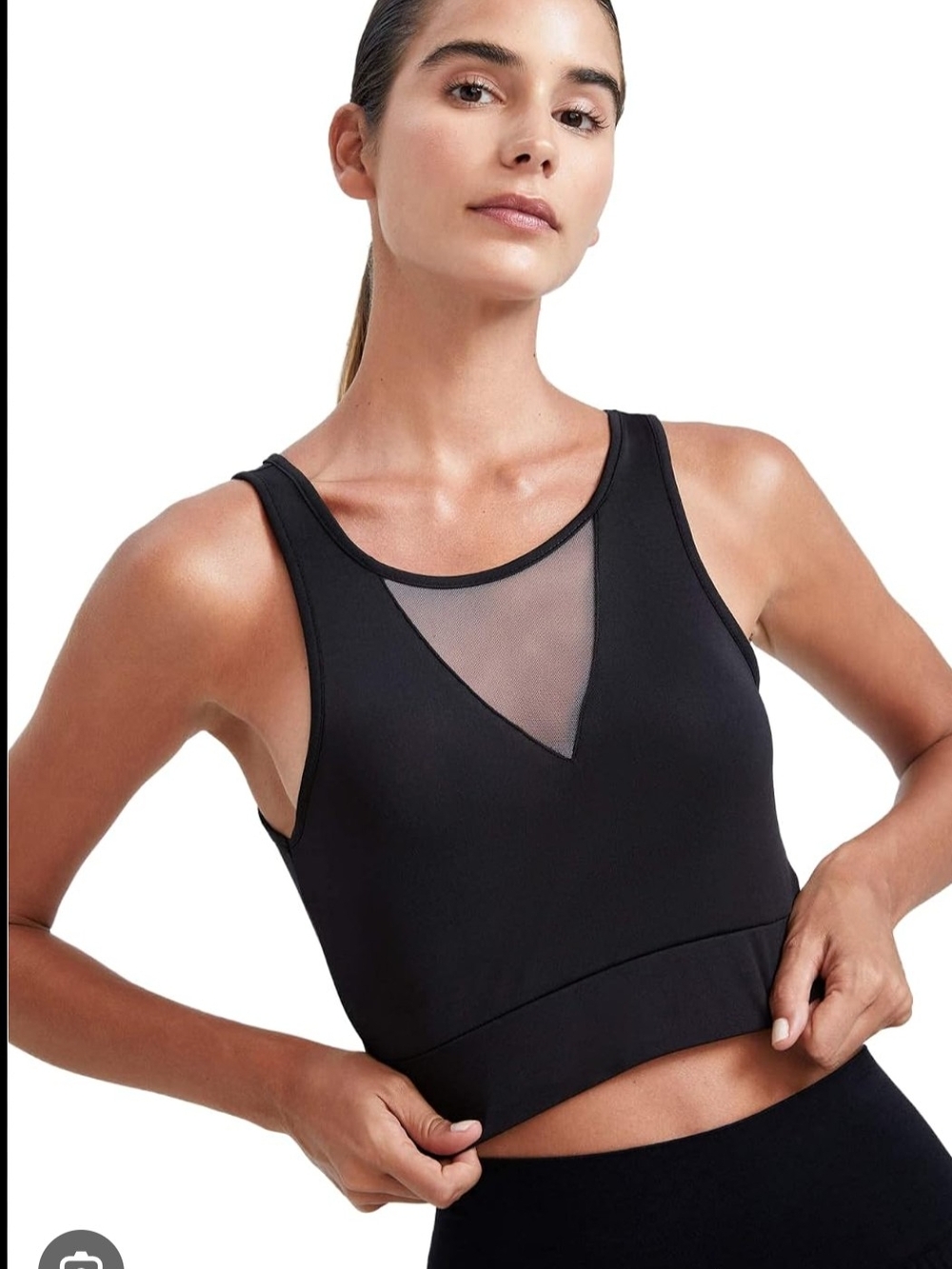 Beyond Yoga Black Mesh-Inset Cropped Bra